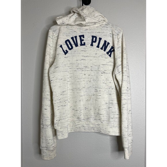 VS Pink Zip Hoodie Y2K Cream Heathered Athleisure Sweatshirt Size L - Picture 5 of 7